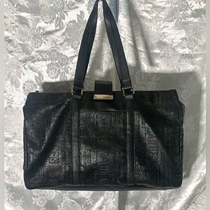 Black Faux Leather Steve Madden Logo-Embossed Weekender Duffel Bag